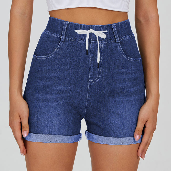 Stretchy Denim Drawstring Shorts