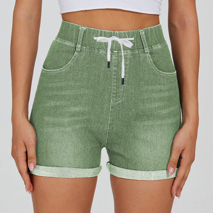 Stretchy Denim Drawstring Shorts