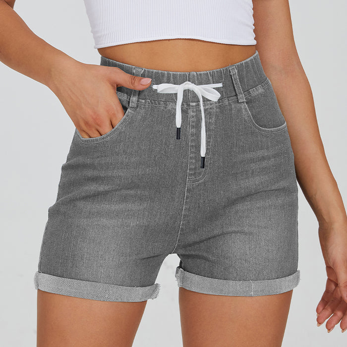 Stretchy Denim Drawstring Shorts