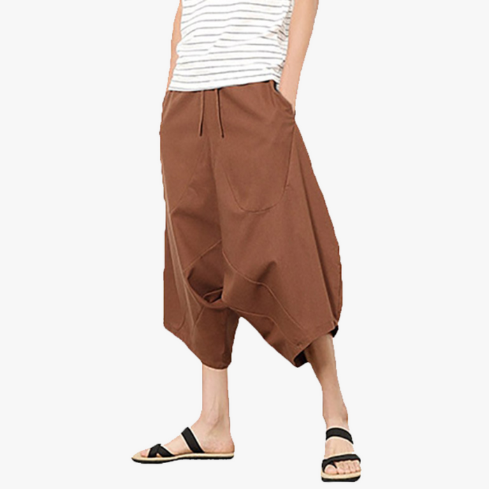 Baggy Harem Shorts | Men's Cotton Linen Capri Pants